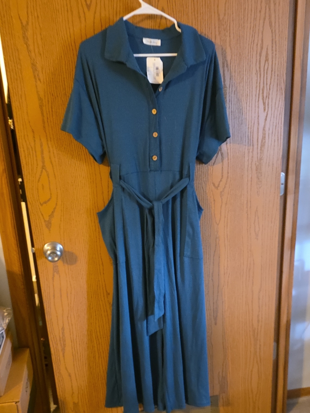 Teal Button-Front Belted  Jumpsuit Ptp 17-19 W18-20, I 25